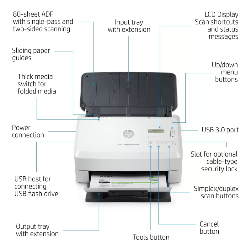 HP Scanjet Enterprise Flow 5000 s5 lapinis skaitytuvas 600 x 600 DPI A4 Balta