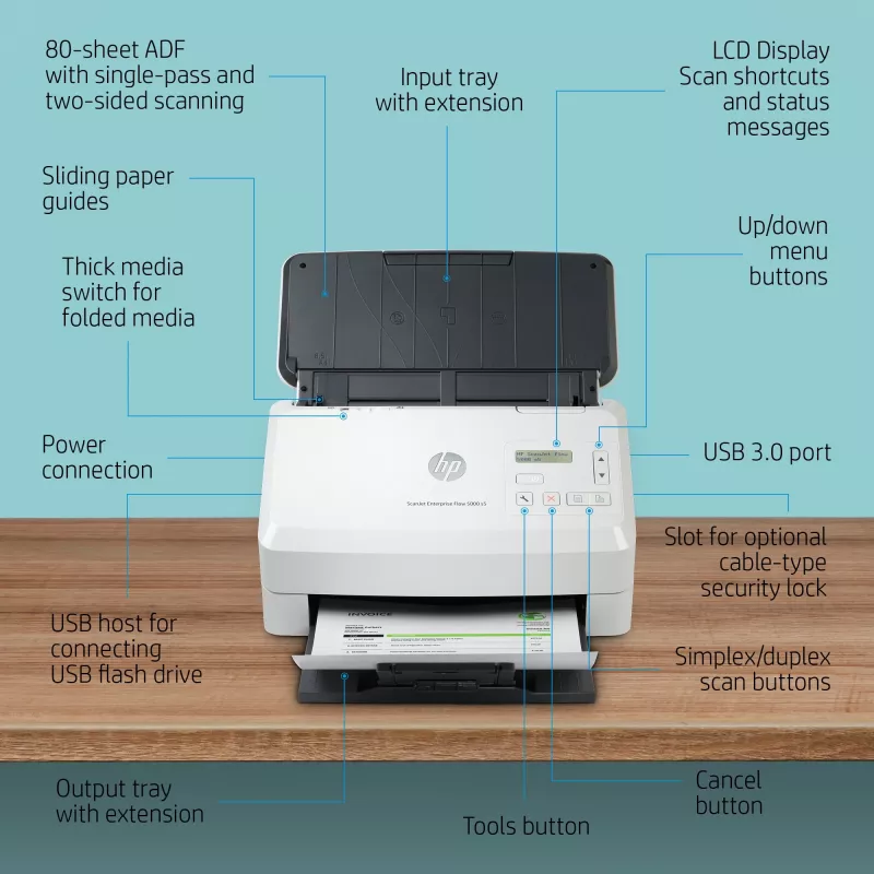 HP Scanjet Enterprise Flow 5000 s5 lapinis skaitytuvas 600 x 600 DPI A4 Balta