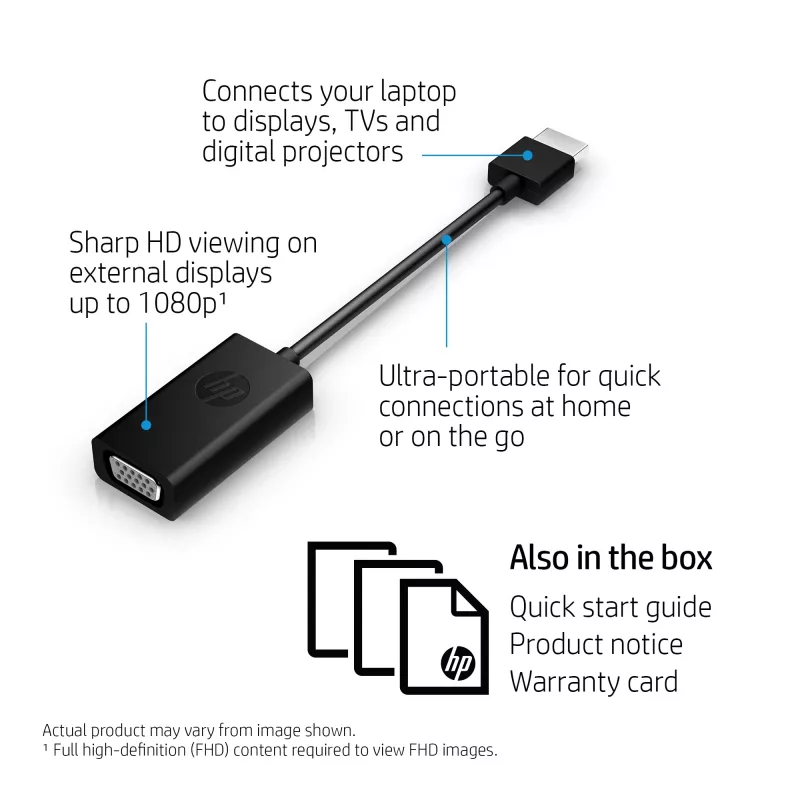 HP HDMI į VGA adapteris, 0,045 m, HDMI, VGA (D-Sub), vyriška, moteriška, juoda