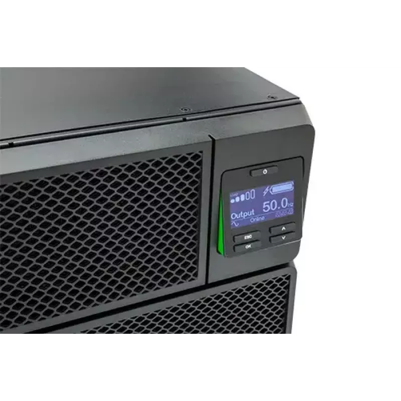 APC Smart-UPS On-Line, 5 kVA, montuojamas į stelažą 3U, 230 V, 6x C13 + 4x C19 IEC lizdai, tinklo plokštė, prailginta veikimo trukmė, su bėgeliais, 6 metų garantija