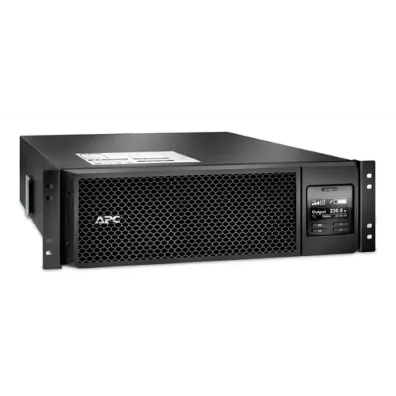APC Smart-UPS On-Line, 5 kVA, montuojamas į stelažą 3U, 230 V, 6x C13 + 4x C19 IEC lizdai, tinklo plokštė, prailginta veikimo trukmė, su bėgeliais, 6 metų garantija