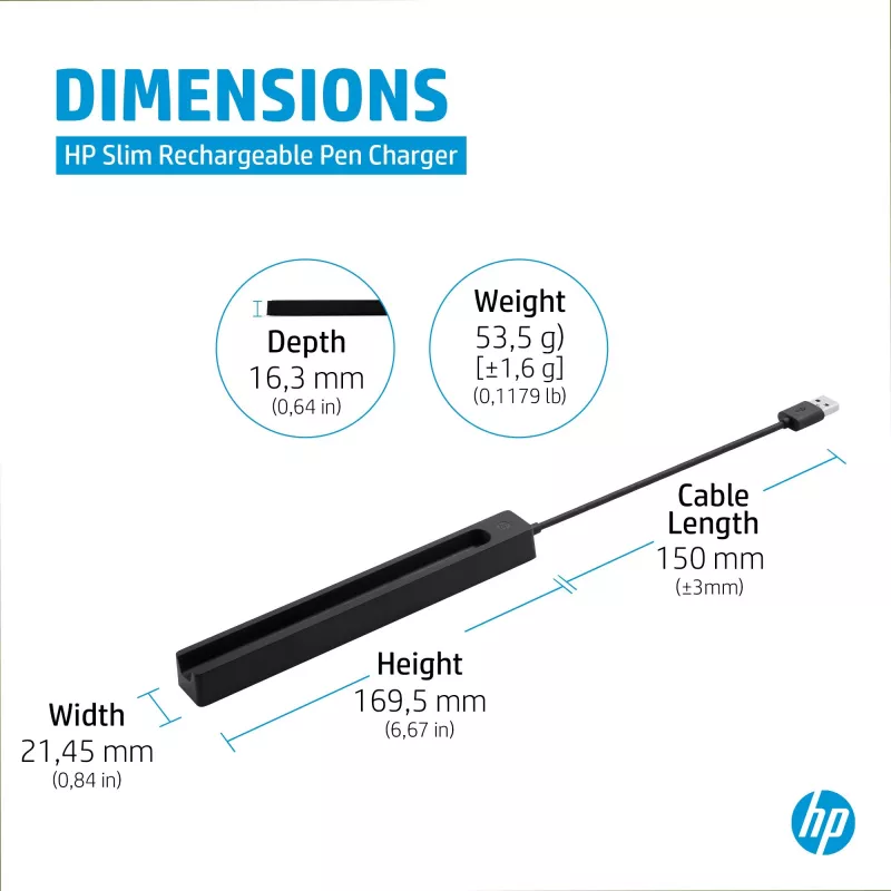 HP plonas įkraunamo rašiklio įkroviklis, Vidinis, USB, 0,15 m, Juoda