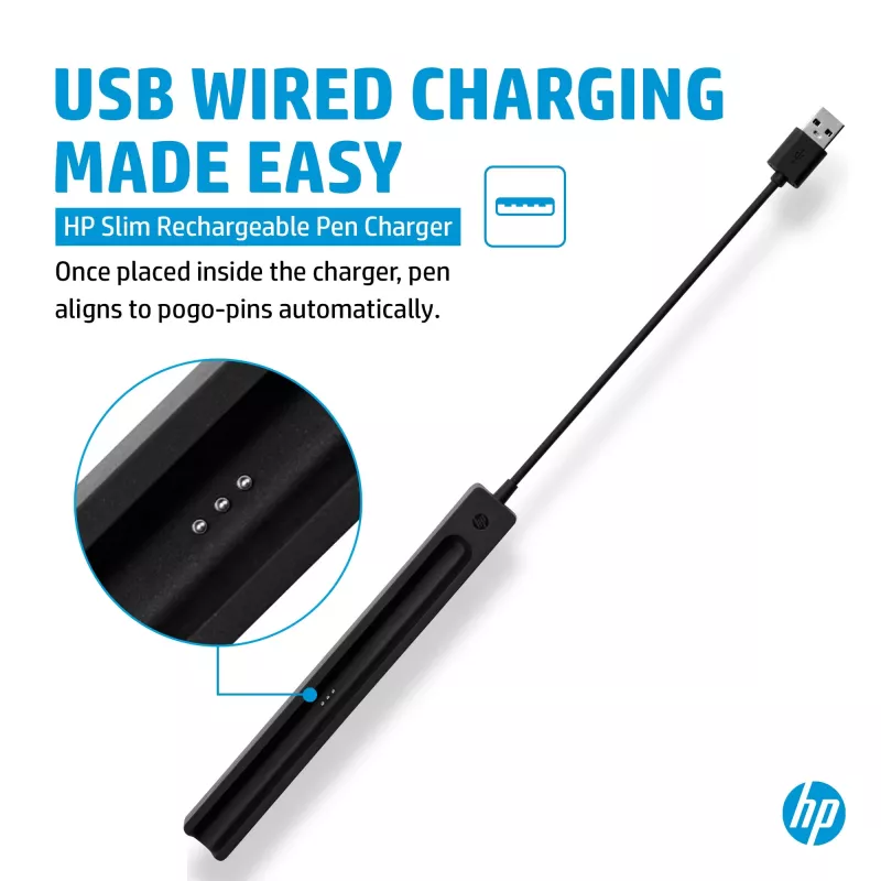 HP plonas įkraunamo rašiklio įkroviklis, Vidinis, USB, 0,15 m, Juoda