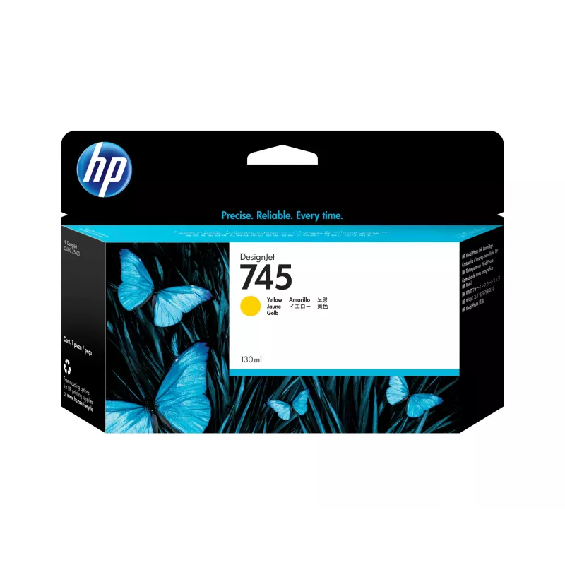 HP 745 130 ml DesignJet geltonos spalvos rašalo kasetė