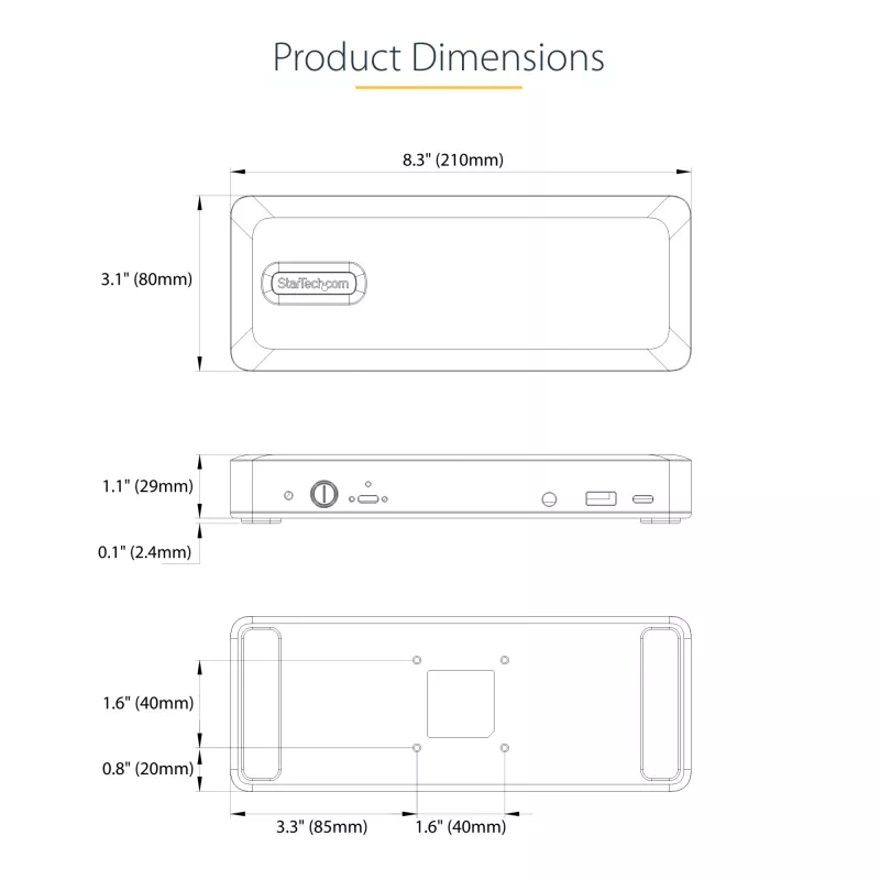 StarTech.com DK31C3MNCRUE nešiojamojo kompiuterio dokas / prievadų replikatorius Laidinis USB 3.2 Gen 2 (3.1 Gen 2) Type-C