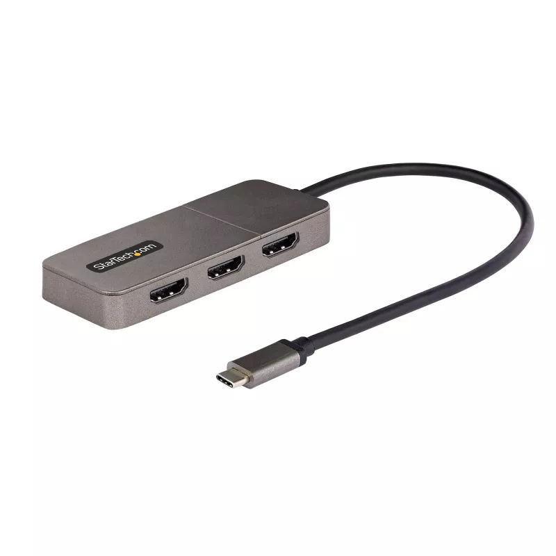 StarTech.com 3 prievadų USB-C MST šakotuvas – USB Type-C į 3x HDMI kelių monitorių adapteris nešiojamam kompiuteriui – Trigubas HDMI iki 4K 60Hz su DP 1.4 Alt Mode ir DSC – HDR – 30 cm laidas – Tik Windows
