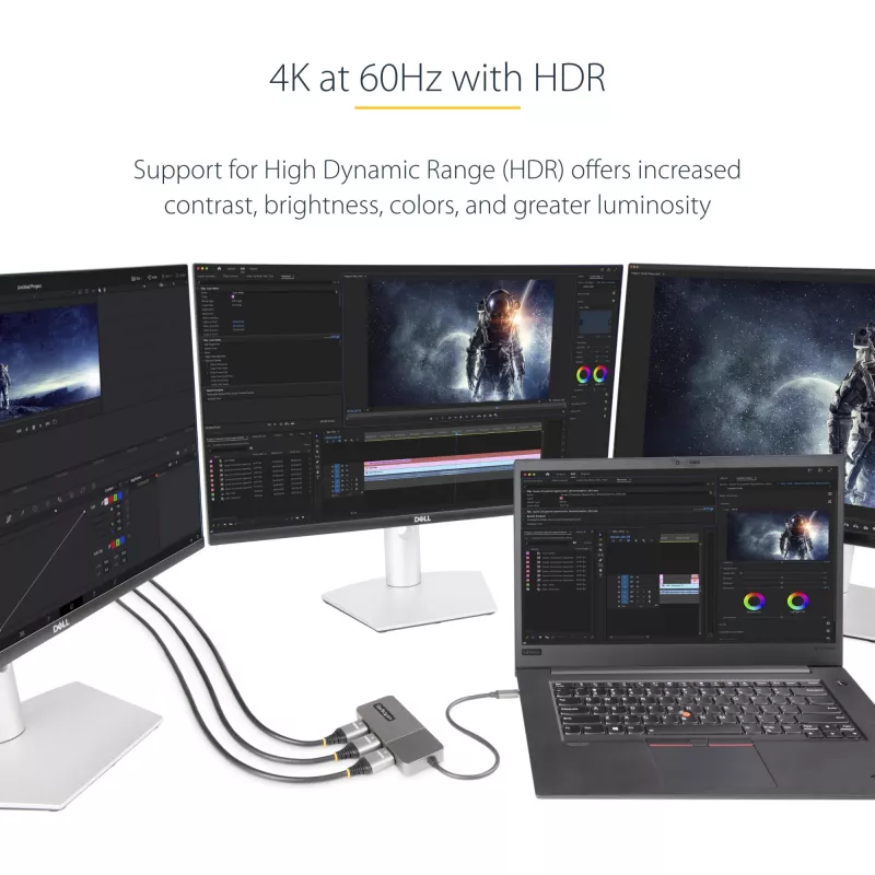 StarTech.com 3 prievadų USB-C MST šakotuvas – USB Type-C į 3x HDMI kelių monitorių adapteris nešiojamam kompiuteriui – Trigubas HDMI iki 4K 60Hz su DP 1.4 Alt Mode ir DSC – HDR – 30 cm laidas – Tik Windows