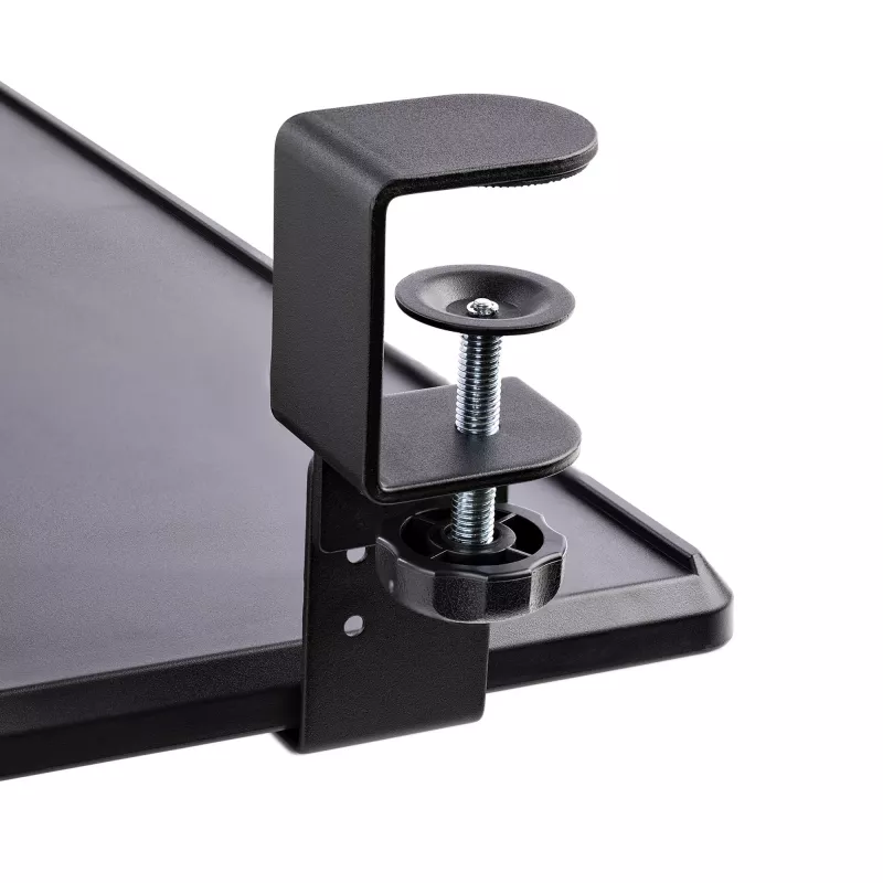 StarTech.com po stalu montuojamas klaviatūros dėklas, prispaudžiamas ergonominis klaviatūros laikiklis, iki 12 kg (26,5 svaro), stumdomas klaviatūros ir pelės stalčius su C formos spaustukais, aukščio reguliuojamas klaviatūros dėklas (3,9/4,7/5,5 col.)