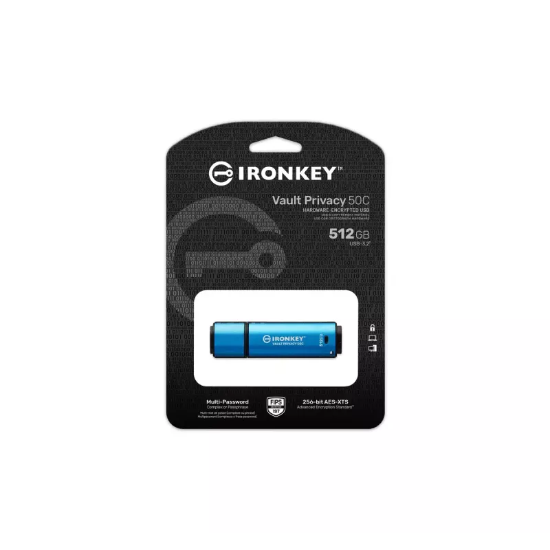 Kingston Technology IronKey 512 GB USB-C Vault Privacy 50C AES-256 užšifruotas, FIPS 197