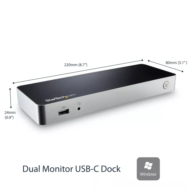 StarTech.com dviejų monitorių USB C dokinė stotelė su 60 W maitinimo tiekimu Windows nešiojamiesiems kompiuteriams - USB C į HDMI / DVI dokas - USB 3.1 Gen 1 Type C dokas su įkrovimu - suderinamas su Thunderbolt 3