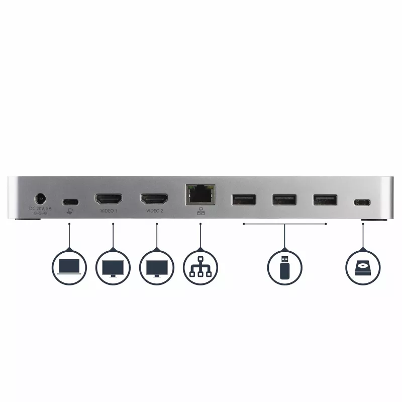 StarTech.com dviejų monitorių USB C dokinė stotelė su 60 W maitinimo tiekimu Windows nešiojamiesiems kompiuteriams - USB C į HDMI / DVI dokas - USB 3.1 Gen 1 Type C dokas su įkrovimu - suderinamas su Thunderbolt 3