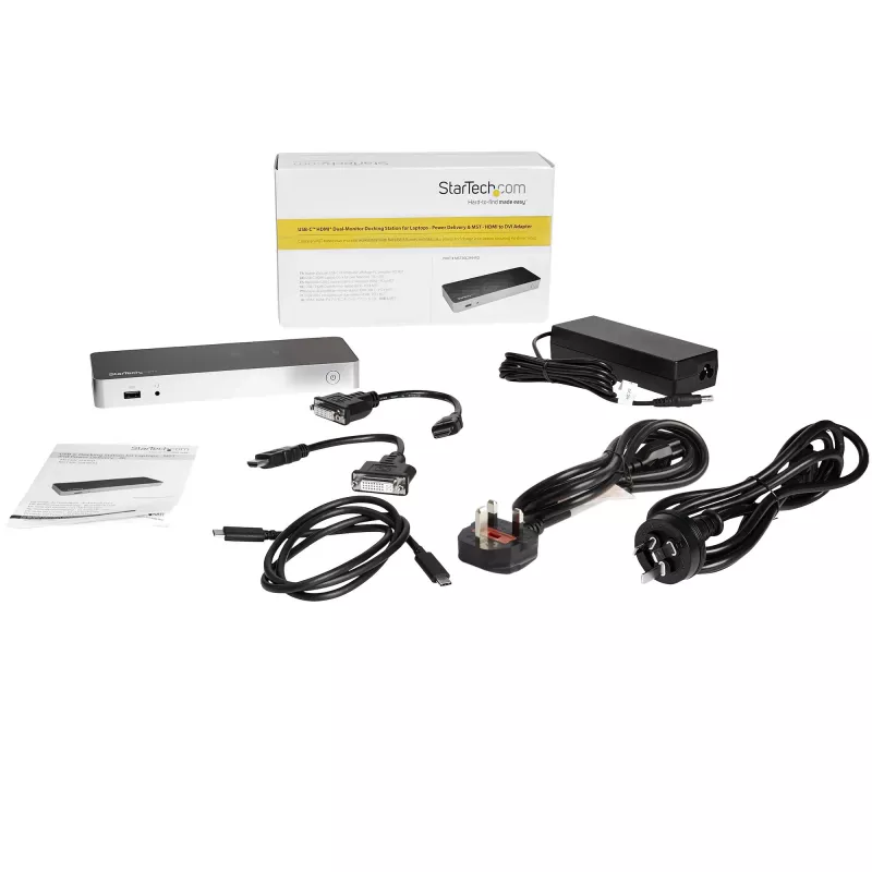 StarTech.com dviejų monitorių USB C dokinė stotelė su 60 W maitinimo tiekimu Windows nešiojamiesiems kompiuteriams - USB C į HDMI / DVI dokas - USB 3.1 Gen 1 Type C dokas su įkrovimu - suderinamas su Thunderbolt 3