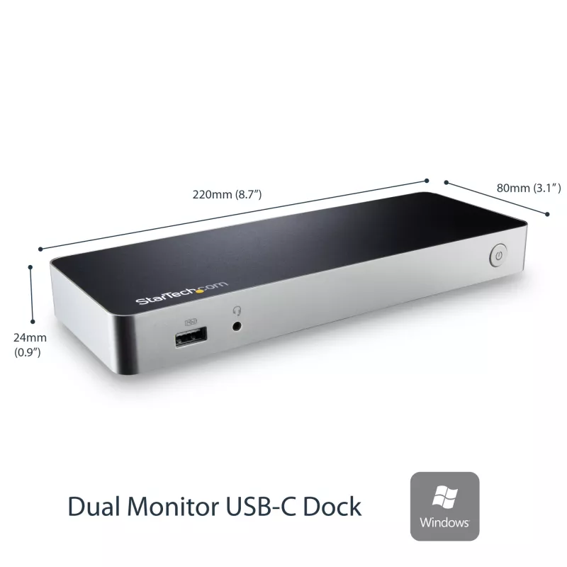 StarTech.com dviejų monitorių USB C dokinė stotelė su 60 W maitinimo tiekimu Windows nešiojamiesiems kompiuteriams - USB C į HDMI / DVI dokas - USB 3.1 Gen 1 Type C dokas su įkrovimu - suderinamas su Thunderbolt 3
