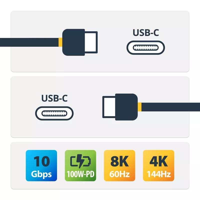 StarTech.com 3ft (1m) Viršutinio varžto užrakinamas USB C laidas 10 Gbps - USB 3.1/3.2 Gen 2 Type-C laidas - 100W (5A) Power Delivery įkrovimas, DP Alt Mode - Viengubas varžto užraktas, USB-C laidas įkrovimui/sinchronizavimui