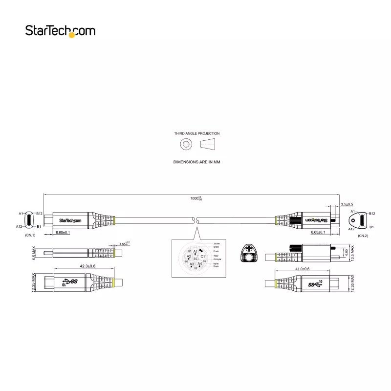 StarTech.com 3ft (1m) Viršutinio varžto užrakinamas USB C laidas 10 Gbps - USB 3.1/3.2 Gen 2 Type-C laidas - 100W (5A) Power Delivery įkrovimas, DP Alt Mode - Viengubas varžto užraktas, USB-C laidas įkrovimui/sinchronizavimui