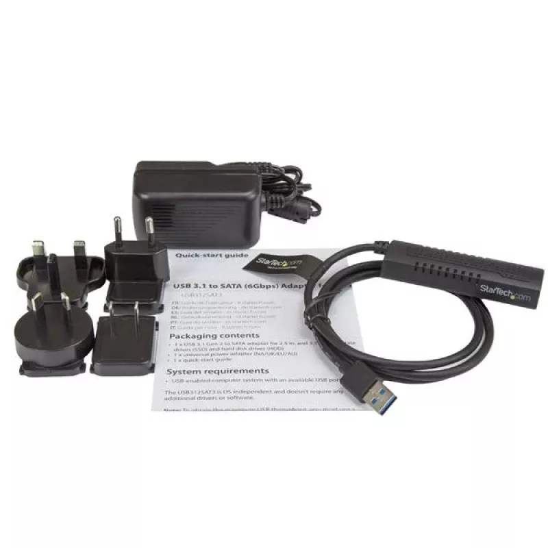 StarTech.com SATA į USB kabelis - USB 3.1 (10 Gbps) - UASP, juoda, veiklos, maitinimo, CE, FCC, ASMedia - ASM1351, 12 V, 0–60 °C