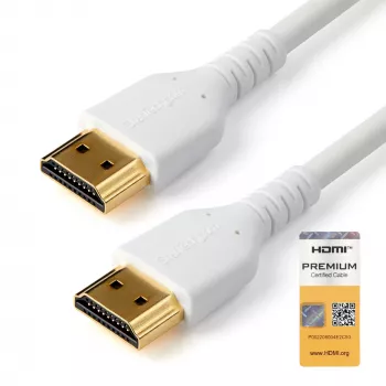 “StarTech.com” plonas 3 pėdų (1 m) HDMI 2.0 laidas, lankstus “Premium Certified HDMI” laidas su eternetu, UHD 4K 60Hz HDR10, patvari aramidinio pluošto konstrukcija su TPE apvalkalu, baltas