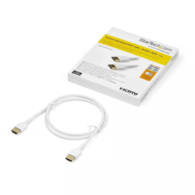 “StarTech.com” plonas 3 pėdų (1 m) HDMI 2.0 laidas, lankstus “Premium Certified HDMI” laidas su eternetu, UHD 4K 60Hz HDR10, patvari aramidinio pluošto konstrukcija su TPE apvalkalu, baltas