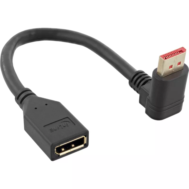 InLine DisplayPort 1.4 adapterio laidas M/F, 8K4K, į viršų lenktas, juoda/auksinė