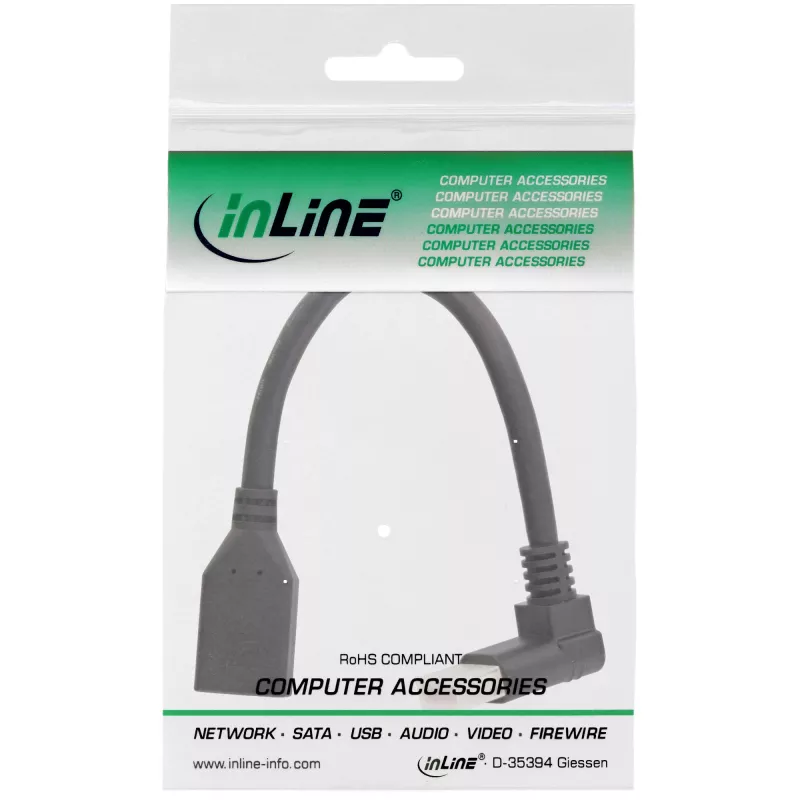 InLine DisplayPort 1.4 adapterio laidas M/F, 8K4K, į viršų lenktas, juoda/auksinė