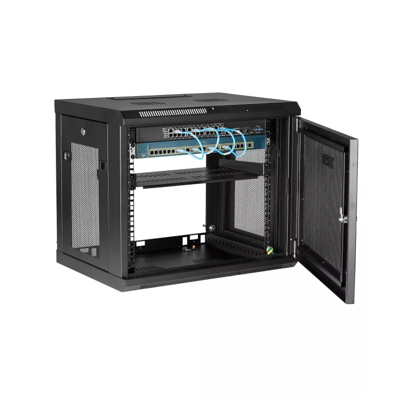 StarTech.com 2-stulpų 9U sieninis tinklo spintelė su 1U lentyna, 19 colių prie sienos montuojama serverių stelažas duomenų / tinklų / AV / elektronikos / kompiuterinės įrangos laikymui, maža ventiliuojama stelažo korpusas