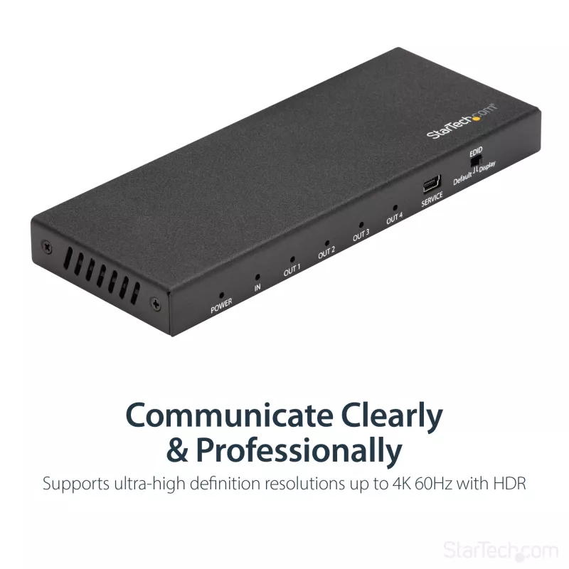 StarTech.com 4 prievadų HDMI skirstytuvas – 4K 60Hz, HDMI, 4x HDMI, 3840 x 2160 pikselių, juoda, 4K Ultra HD, 60 Hz