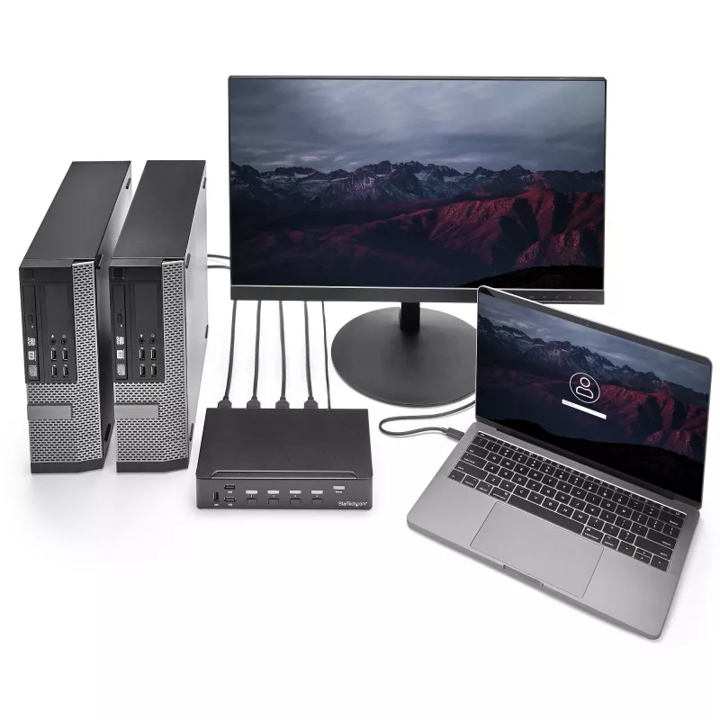 StarTech.com 4 prievadų HDMI KVM jungiklis - USB 3.0 - 1080p, 1920 x 1080 pikselių, montavimas į stovą, juodas