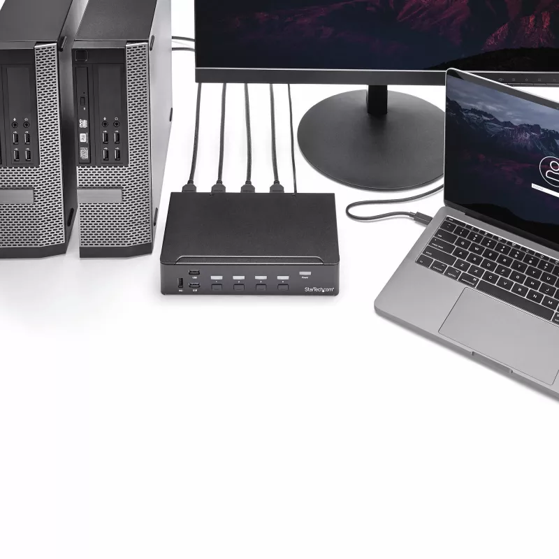 StarTech.com 4 prievadų HDMI KVM jungiklis - USB 3.0 - 1080p, 1920 x 1080 pikselių, montavimas į stovą, juodas