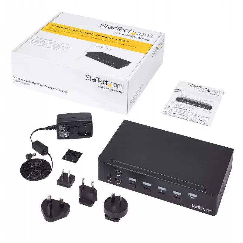StarTech.com 4 prievadų HDMI KVM jungiklis - USB 3.0 - 1080p, 1920 x 1080 pikselių, montavimas į stovą, juodas