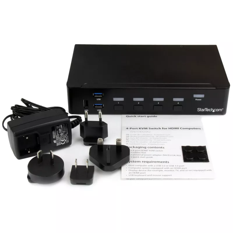 StarTech.com 4 prievadų HDMI KVM jungiklis - USB 3.0 - 1080p, 1920 x 1080 pikselių, montavimas į stovą, juodas
