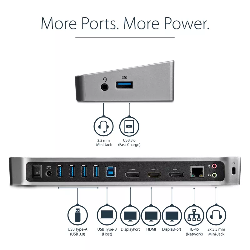 StarTech.com trijų monitorių USB 3.0 dokinė stotelė – 1x HDMI – 2x DisplayPort