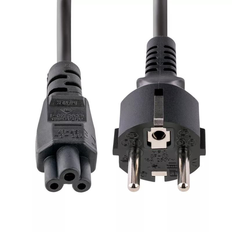 StarTech.com 3 m (10 pėd.) nešiojamojo kompiuterio maitinimo laidas, EU Schuko į C5, 2,5 A 250 V, 18AWG, nešiojamojo / nešiojamojo kompiuterio pakaitinis kintamosios srovės laidas, maitinimo bloko laidas, nešiojamojo kompiuterio įkroviklio laidas, dobilo lapo / Peliuko Mikio maitinimo laidas