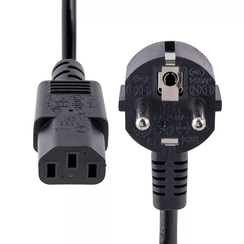 StarTech.com 3m (10 pėdų) kompiuterio maitinimo laidas, 18AWG, ES Schuko į C13 maitinimo laidas, 250 V 10 A, juodas pakaitinis kintamosios srovės laidas, televizoriaus / monitoriaus maitinimo kabelis, Schuko CEE 7/7 į IEC 60320 C13 maitinimo laidas – kompiuterio maitinimo šaltinio kabelis