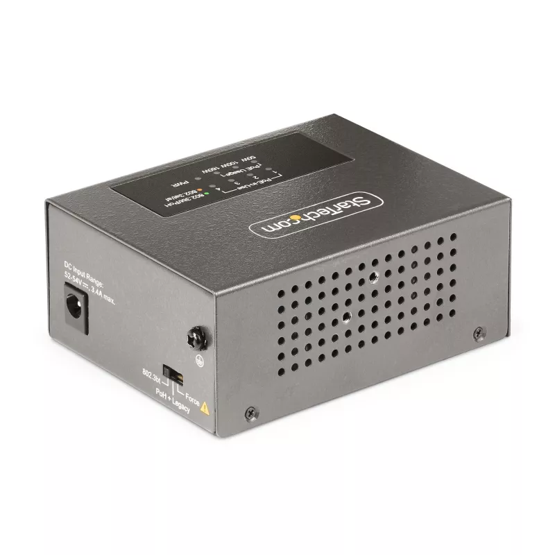 StarTech.com 4 prievadų Multi-Gigabit PoE++ injektorius, 5/2.5/1G Ethernet (NBASE-T), PoE/PoE+/PoE++ (802.3af/802.3at/802.3bt), 160 W galios biudžetas, montuojamas ant sienos / DIN bėgelio, nevaldomas