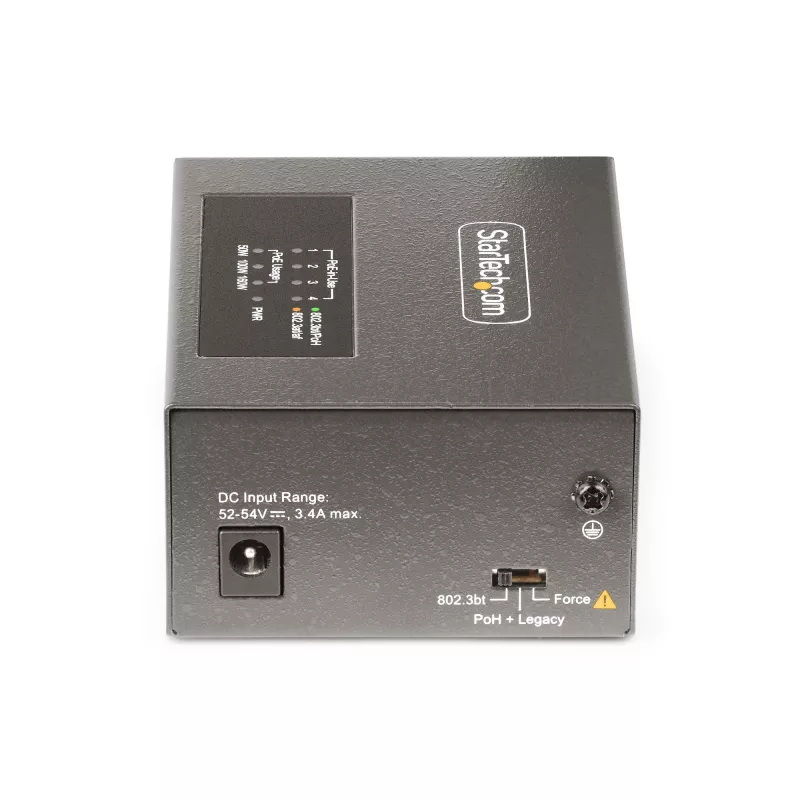 StarTech.com 4 prievadų Multi-Gigabit PoE++ injektorius, 5/2.5/1G Ethernet (NBASE-T), PoE/PoE+/PoE++ (802.3af/802.3at/802.3bt), 160 W galios biudžetas, montuojamas ant sienos / DIN bėgelio, nevaldomas