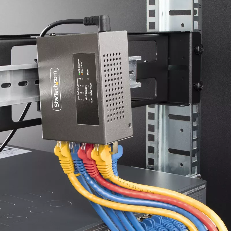 StarTech.com 4 prievadų Multi-Gigabit PoE++ injektorius, 5/2.5/1G Ethernet (NBASE-T), PoE/PoE+/PoE++ (802.3af/802.3at/802.3bt), 160 W galios biudžetas, montuojamas ant sienos / DIN bėgelio, nevaldomas