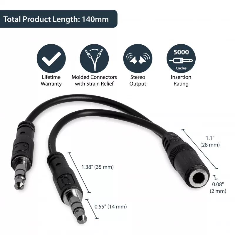 StarTech.com 3,5 mm 4 kontaktų į 2x 3 kontaktų 3,5 mm laisvų rankų įrangos skirstytuvo adapteris – mot./vyr.