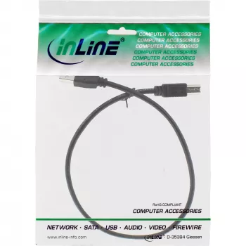 USB 2.0 kabelis, A tipo kištukas / B tipo kištukas, juodas 0,3 m InLine 34503X