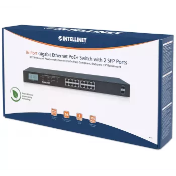 Nevaldomas komutatorius Intellinet 16 prievadų Gigabit Ethernet PoE+ 370 W