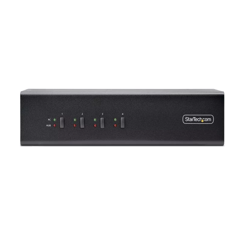 “StarTech.com” 4 prievadų dviejų monitorių “DisplayPort” KVM jungiklis, 4K 60Hz, 2x USB 5Gbps šakotuvo prievadai, 2x USB 2.0 HID prievadai, karštųjų klavišų ir mygtukų perjungimas, TAA atitinkantis – 3,5 mm garso lizdas, HDCP