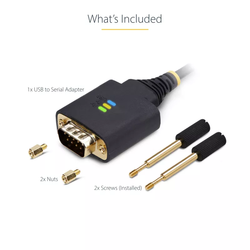 StarTech.com 0,9 m (3 pėd.) USB prie nuosekliojo prievado adapterio laidas, COM išsaugojimu, keičiami varžtai/veržlės, USB-A prie DB9 RS232, FTDI IC, ESD apsauga, Windows/macOS/Linux