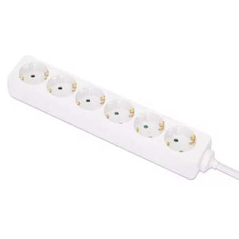 Manhattan Power Distribution Unit EU (2-pin), x6 gang/output, 2m kabelis, 16A, White, Extension Lead, PDU, Power Strip, Three Year Warranty