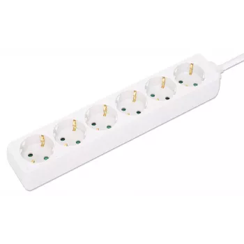 Manhattan Power Distribution Unit EU (2-pin), x6 gang/output, 2m kabelis, 16A, White, Extension Lead, PDU, Power Strip, Three Year Warranty