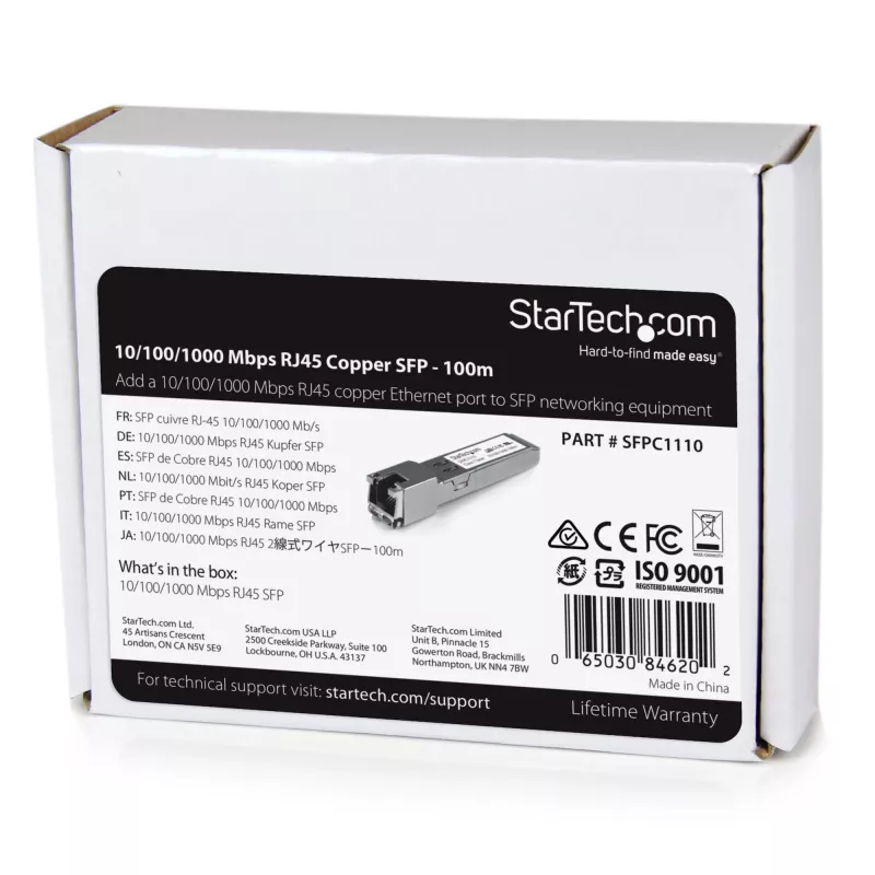 StarTech.com Cisco SFP-GE-T suderinamas SFP siųstuvas-imtuvas – 10/100/1000BASE-TX~Cisco SFP-GE-T suderinamas SFP modulis – 1000BASE-T – SFP į RJ45 Cat6/Cat5e – 10/100/1000 Mbps – RJ-45 100m – Cisco IE3400, IE3300, IE3200