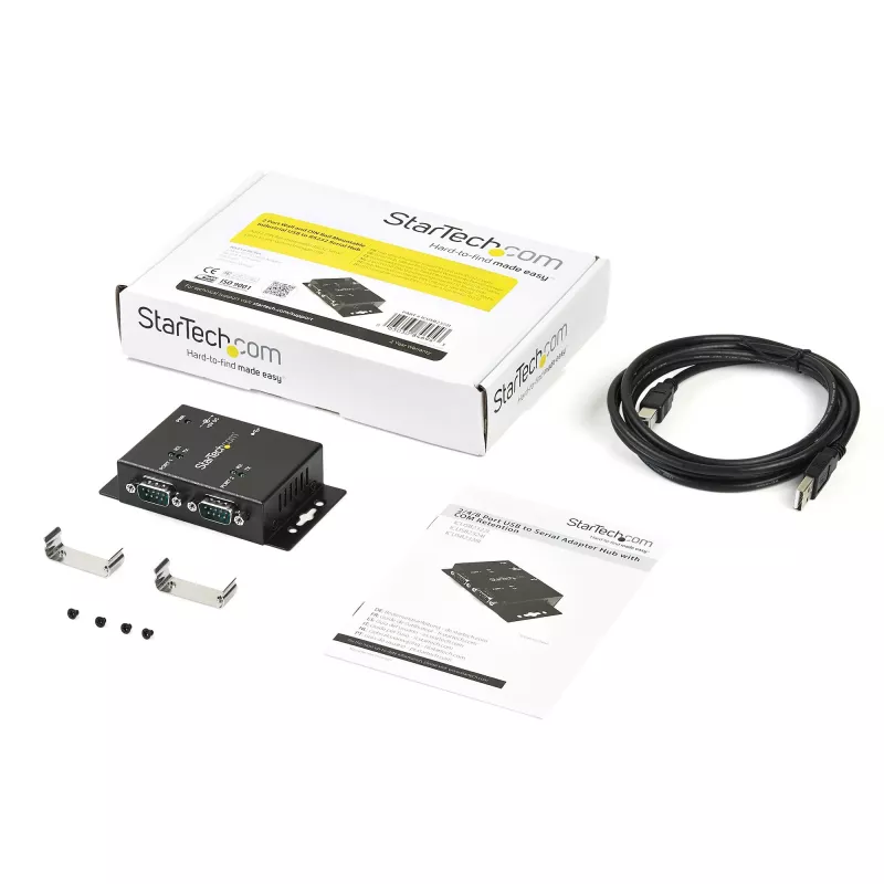 StarTech.com 2 prievadų pramoninis prie sienos tvirtinamas USB į nuoseklųjį adapterio šakotuvas su DIN bėgelio spaustukais
