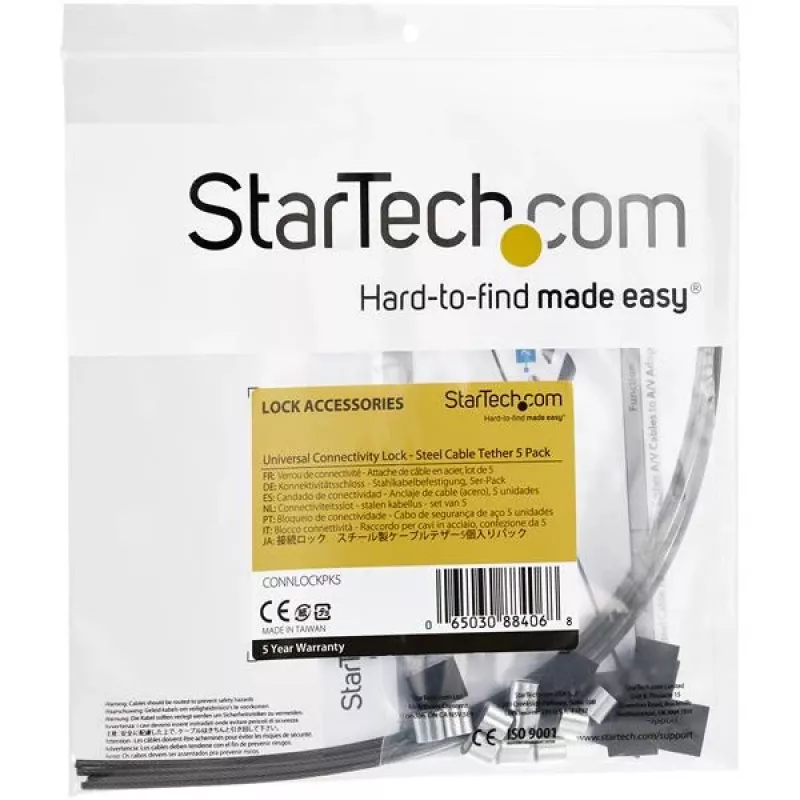 StarTech.com 5 vnt. apsauginių kabelių raištelių rinkinys adapteriams ir priedams – universalus kabelių adapterių raištelis – raištelių kabeliai – reguliuojamo ilgio apsaugos nuo vagystės kabelių raištelių užrakinimo rinkinys – plieninis