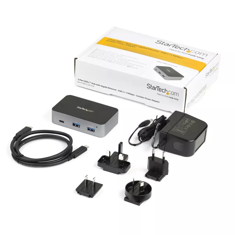 StarTech.com ~3 prievadų USB C 3.2 Gen 2 šakotuvas su eterneto adapteriu – 10 Gbps USB Type-C į 2x USB-A ir 1x USB-C prievadus – USB šakotuvas su BC 1.2 greitu telefono įkrovimu – SuperSpeed 10 Gbps USB C šakotuvas