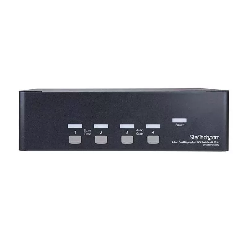 StarTech.com 4 prievadų dvigubas DisplayPort KVM jungiklis - 4K 60Hz, 3840 x 2160 pikselių, 4K Ultra HD, montavimas į stovą, 18 W, 2U, juodas