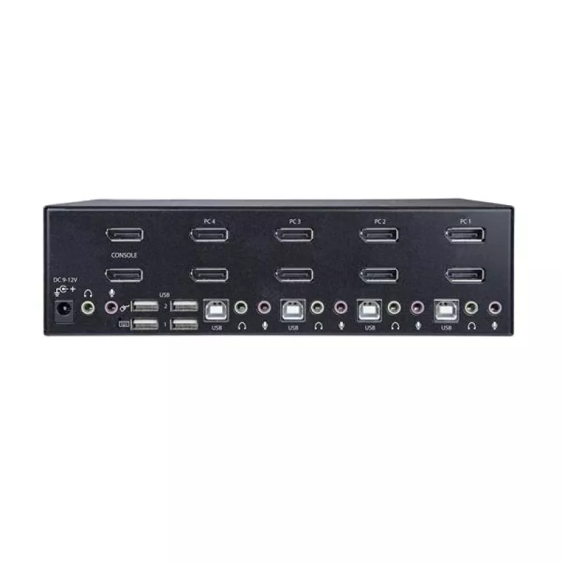 StarTech.com 4 prievadų dvigubas DisplayPort KVM jungiklis - 4K 60Hz, 3840 x 2160 pikselių, 4K Ultra HD, montavimas į stovą, 18 W, 2U, juodas