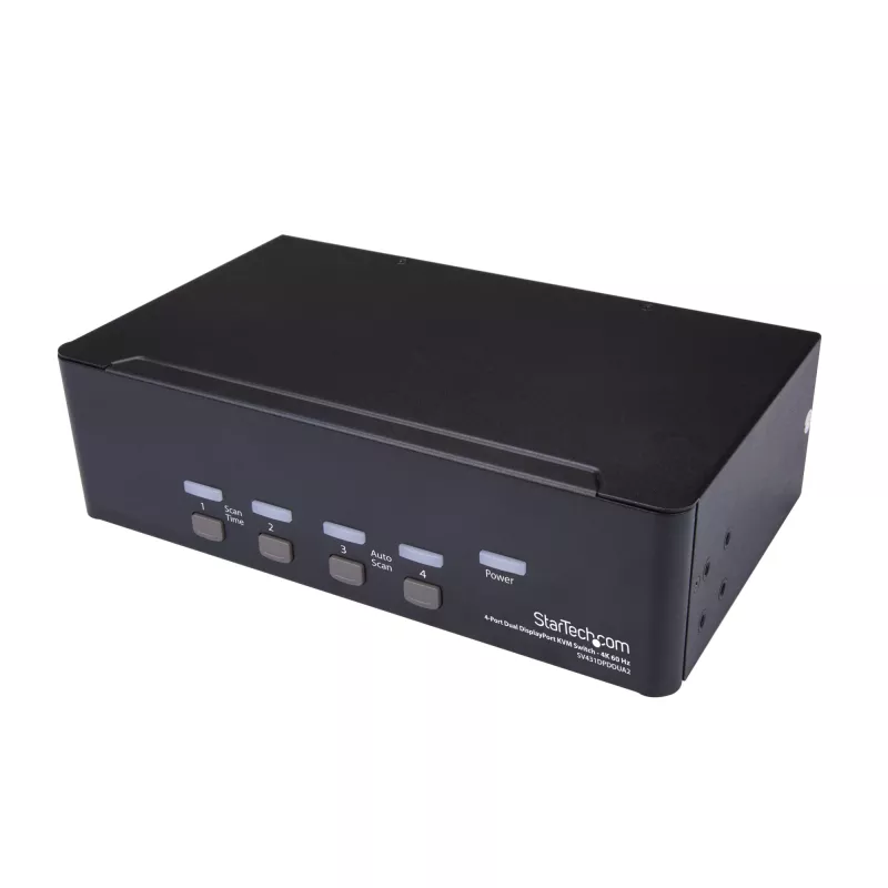 StarTech.com 4 prievadų dvigubas DisplayPort KVM jungiklis - 4K 60Hz, 3840 x 2160 pikselių, 4K Ultra HD, montavimas į stovą, 18 W, 2U, juodas